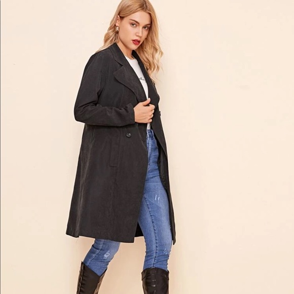 Classic black trenchcoat midi jacket fall preppy - Picture 2 of 5